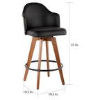 Tabouret de bar Mid-Century Modern – Structure en noyer, similicuir et clous décoratifs