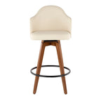Tabouret de bar Mid-Century Modern – Structure en noyer, similicuir et clous décoratifs
