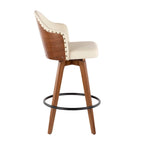 Tabouret de bar Mid-Century Modern – Structure en noyer, similicuir et clous décoratifs