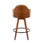 Tabouret de bar Mid-Century Modern – Structure en noyer, similicuir et clous décoratifs
