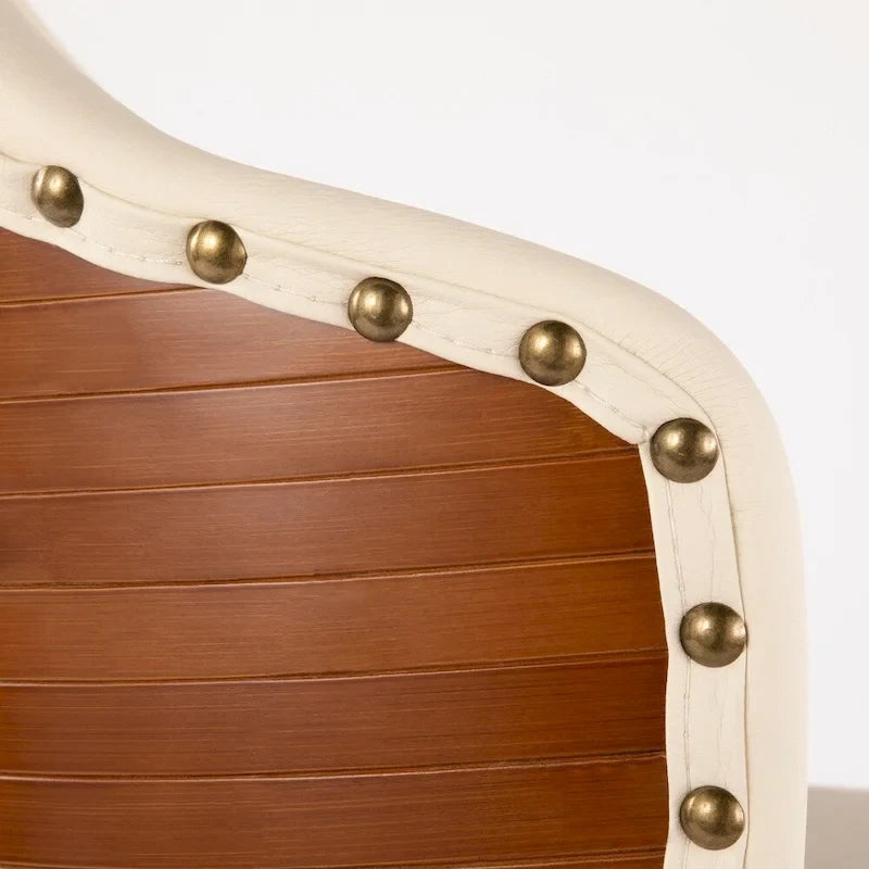Tabouret de bar Mid-Century Modern – Structure en noyer, similicuir et clous décoratifs