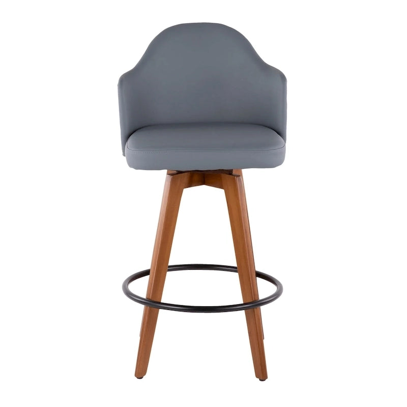 Tabouret de bar Mid-Century Modern – Structure en noyer, similicuir et clous décoratifs