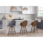 Tabouret de bar Mid-Century Modern – Structure en noyer, similicuir et clous décoratifs