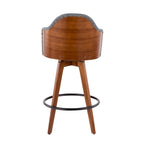 Tabouret de bar Mid-Century Modern – Structure en noyer, similicuir et clous décoratifs