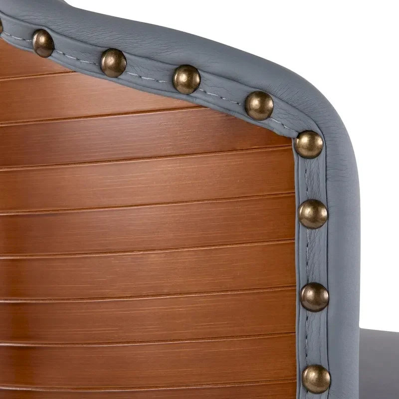 Tabouret de bar Mid-Century Modern – Structure en noyer, similicuir et clous décoratifs