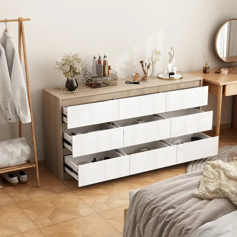 Commode 9 tiroirs blanche – Armoire de rangement spacieuse pour la chambre