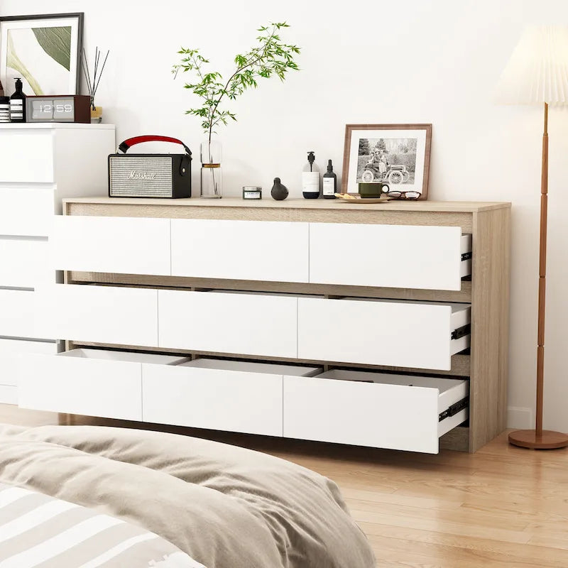 Commode 9 tiroirs blanche – Armoire de rangement spacieuse pour la chambre