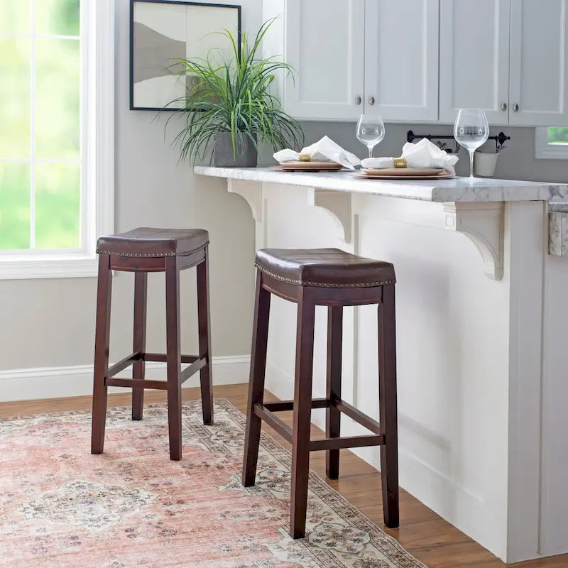 Tabouret de bar sans dossier Linon Willamette avec assise en similicuir (lot de 2)