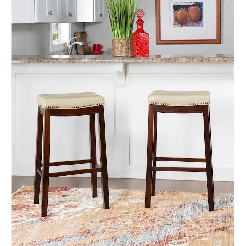 Tabouret de bar sans dossier Linon Willamette avec assise en similicuir (lot de 2)
