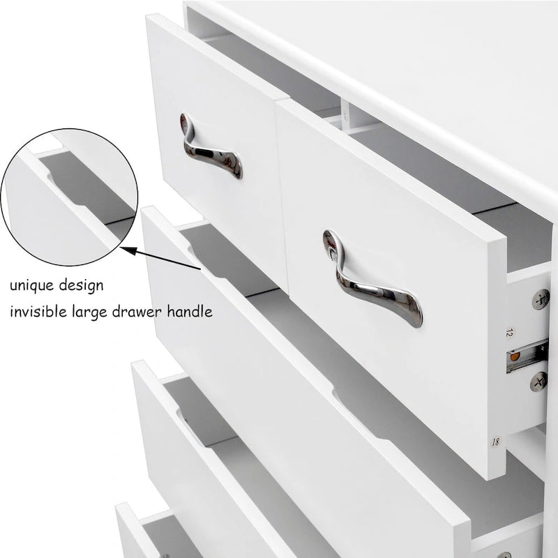 Grande commode de rangement à 6 tiroirs pour salon, chambre à coucher