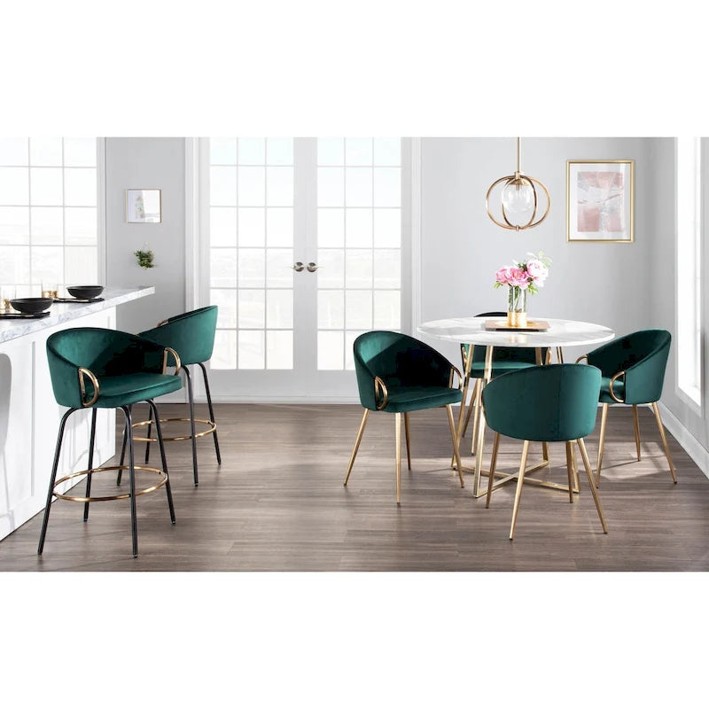 Tabourets de bar hauteur fixe (lot de 2) – Pieds en métal noir et repose-pieds doré