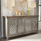 Meuble d'appoint 4 portes avec miroirs gris brossé – Eucalyptus et frêne de 72 po