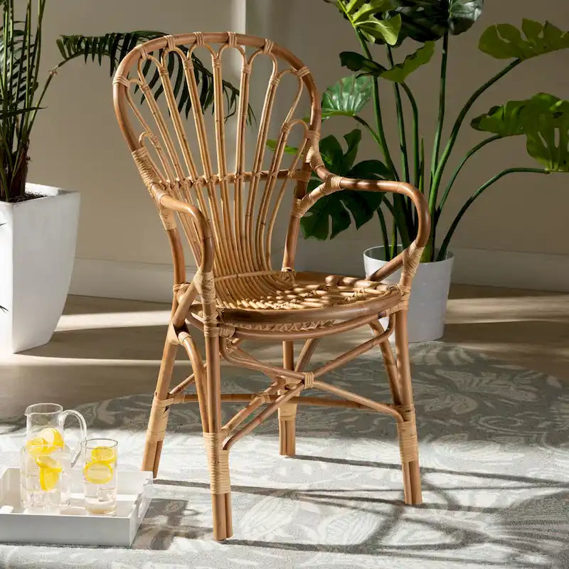 Chaise de salle à manger Sheraton en rotin, finition naturelle moderne