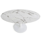 Table à manger sur pied ovale avec plateau en faux marbre blanc