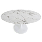 Table à manger sur pied ovale avec plateau en faux marbre blanc