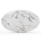 Table à manger sur pied ovale avec plateau en faux marbre blanc