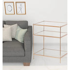 Table d'appoint miroir carrée en verre doré et fer avec étagère - 22x18x26.75