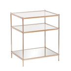 Table d'appoint miroir carrée en verre doré et fer avec étagère - 22x18x26.75