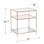 Table d'appoint miroir carrée en verre doré et fer avec étagère - 22x18x26.75
