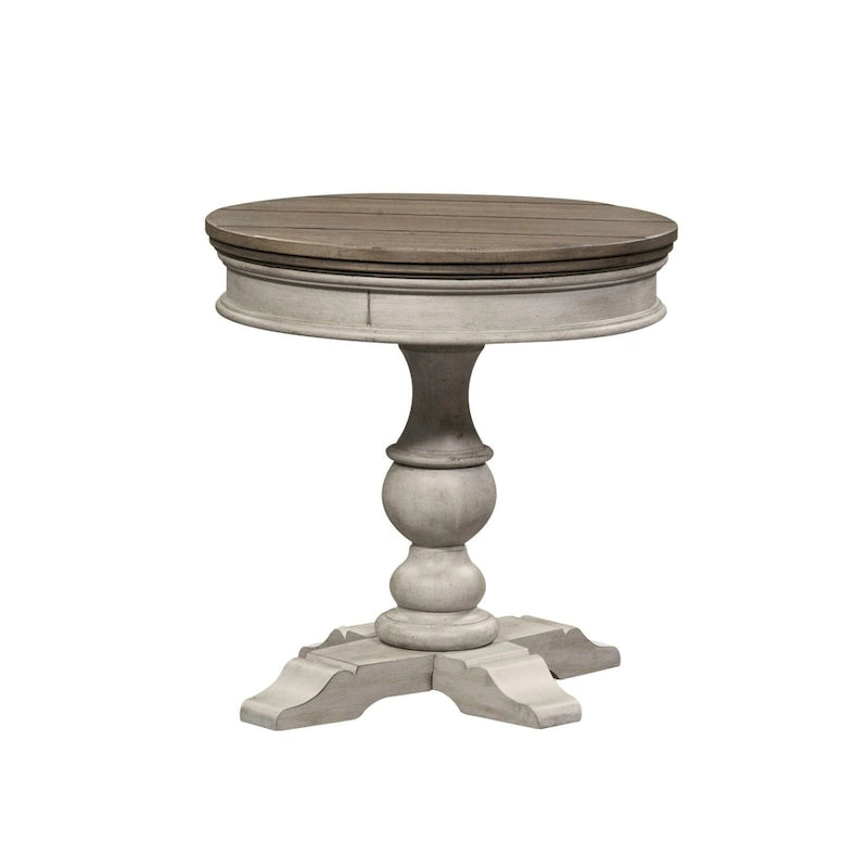 Table d'appoint ronde antique blanche sur pied