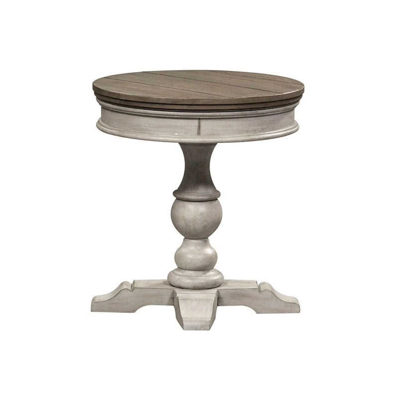 Table d'appoint ronde antique blanche sur pied