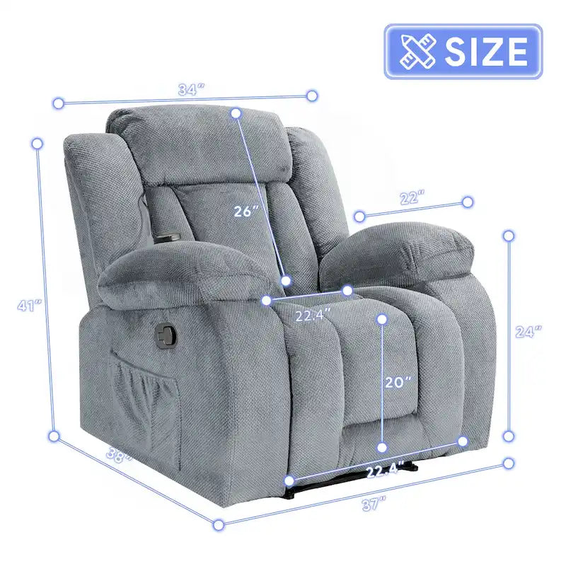Fauteuil inclinable chauffant et massant grand confort, taille standard