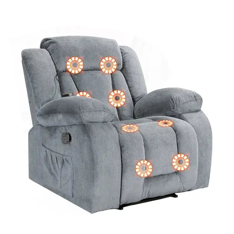 Fauteuil inclinable chauffant et massant grand confort, taille standard