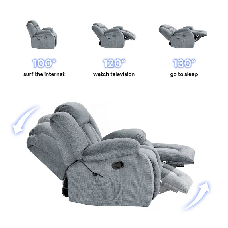 Fauteuil inclinable chauffant et massant grand confort, taille standard