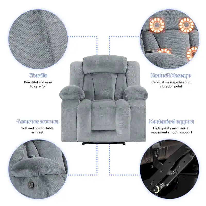 Fauteuil inclinable chauffant et massant grand confort, taille standard