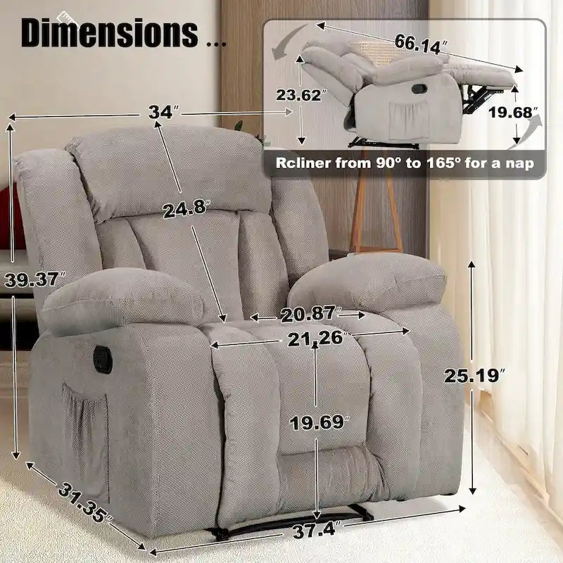 Fauteuil inclinable chauffant et massant grand confort, taille standard