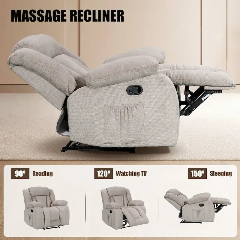 Fauteuil inclinable chauffant et massant grand confort, taille standard