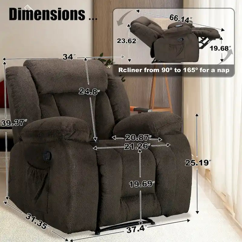 Fauteuil inclinable chauffant et massant grand confort, taille standard