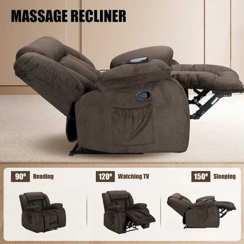 Fauteuil inclinable chauffant et massant grand confort, taille standard