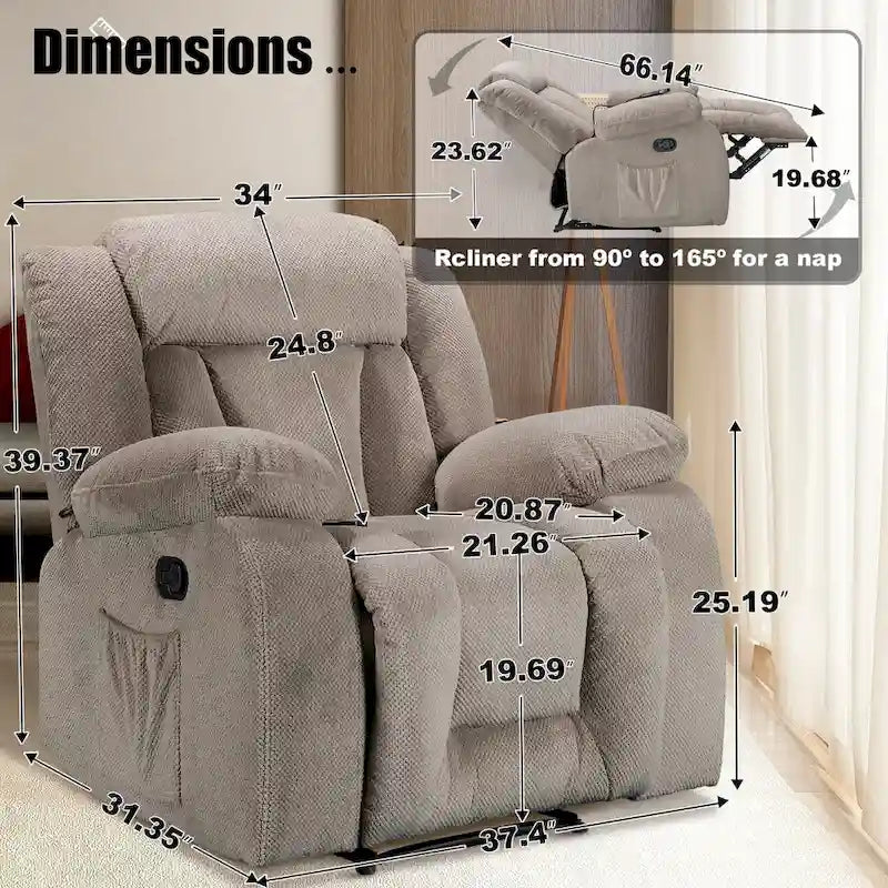 Fauteuil inclinable chauffant et massant grand confort, taille standard