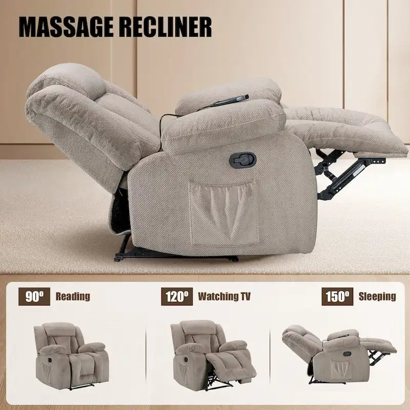Fauteuil inclinable chauffant et massant grand confort, taille standard