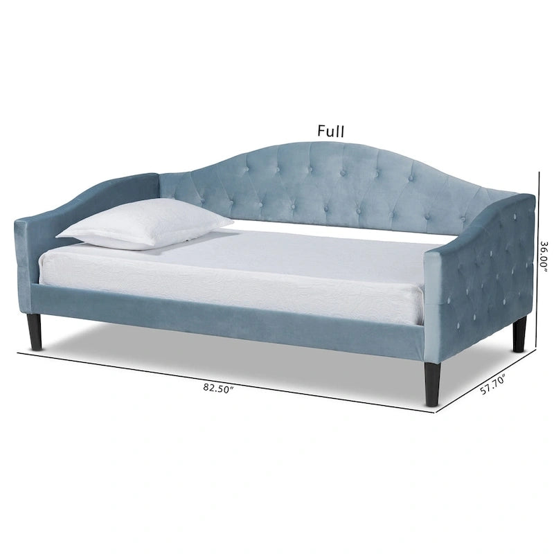 Lit de repos en velours bleu clair rembourré en bois Benjamin Modern&Contemporary