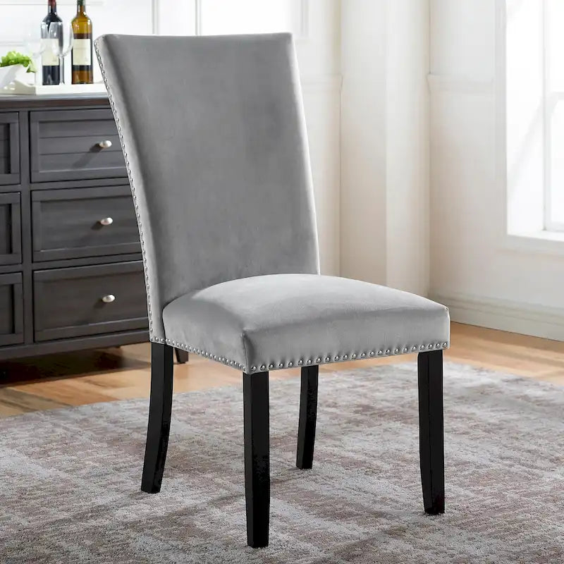 Lot de 2 chaises de salle à manger modernes rembourrées cloutées – Style Parson