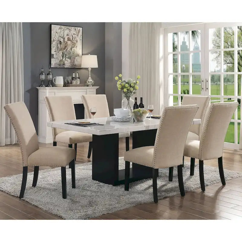 Lot de 2 chaises de salle à manger modernes rembourrées cloutées – Style Parson