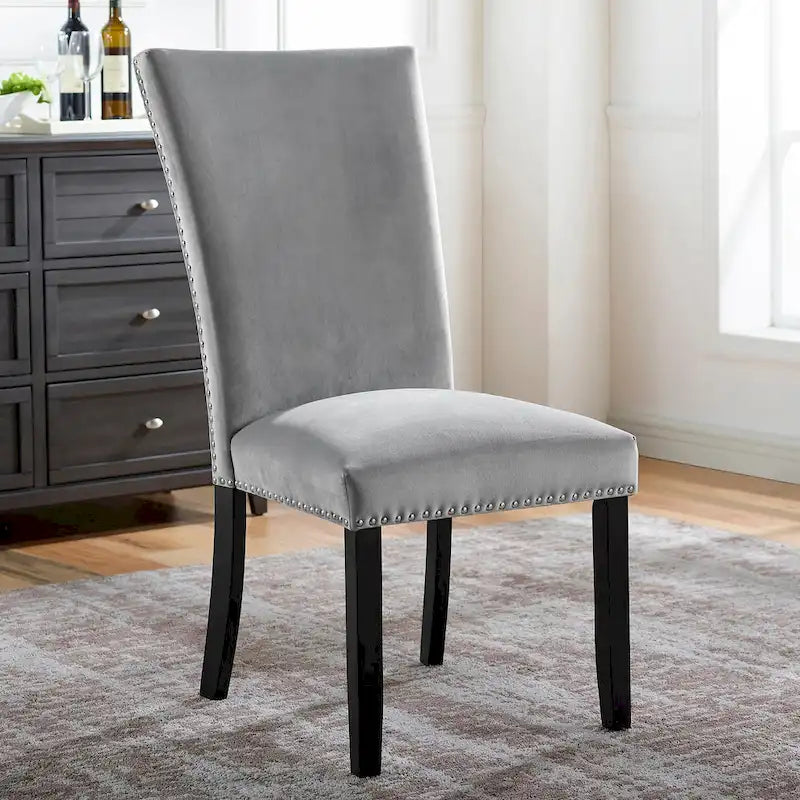 Lot de 2 chaises de salle à manger modernes rembourrées cloutées – Style Parson