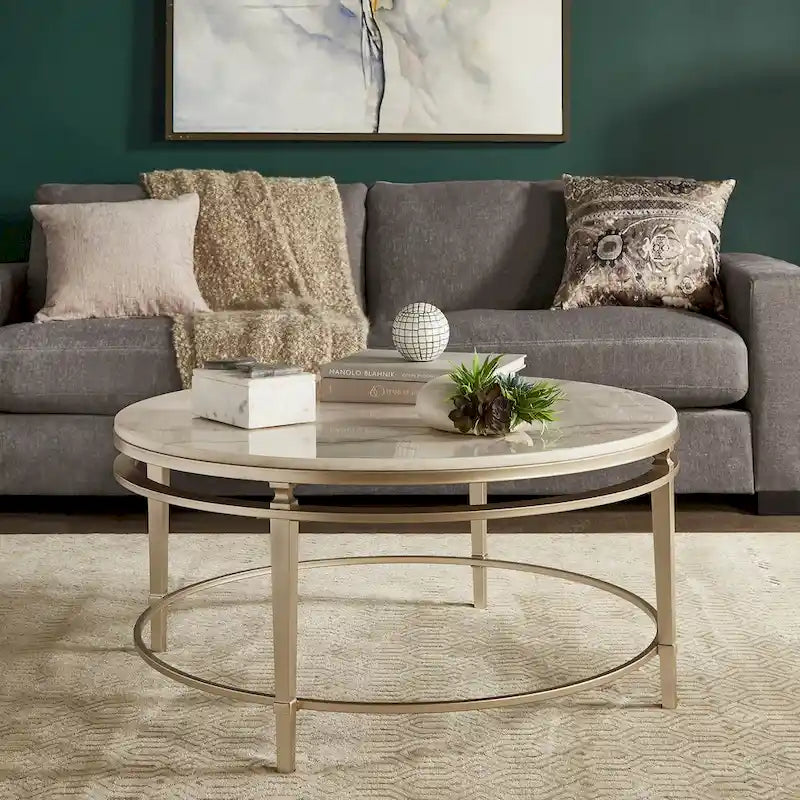 Table d'appoint Egan Champagne Silver avec plateau en marbre – Table d'appoint glamour