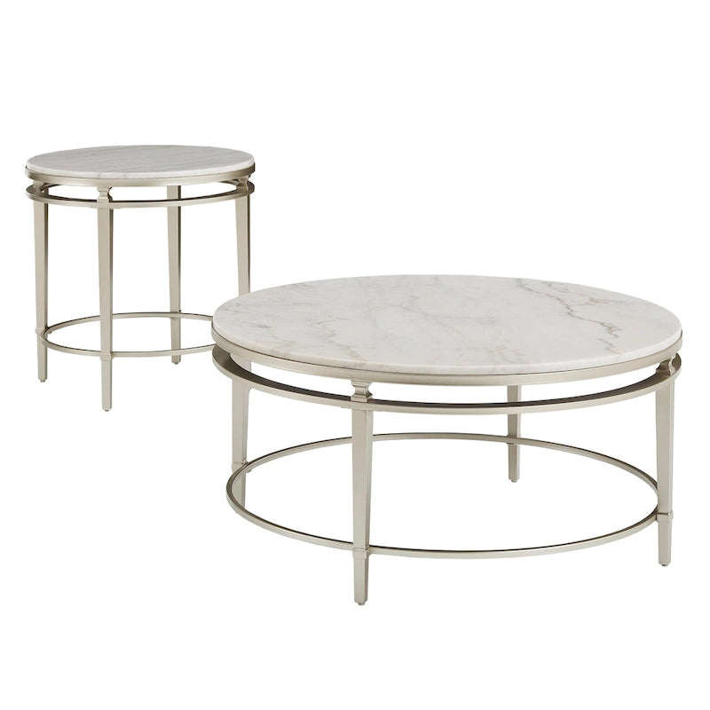 Table d'appoint Egan Champagne Silver avec plateau en marbre – Table d'appoint glamour