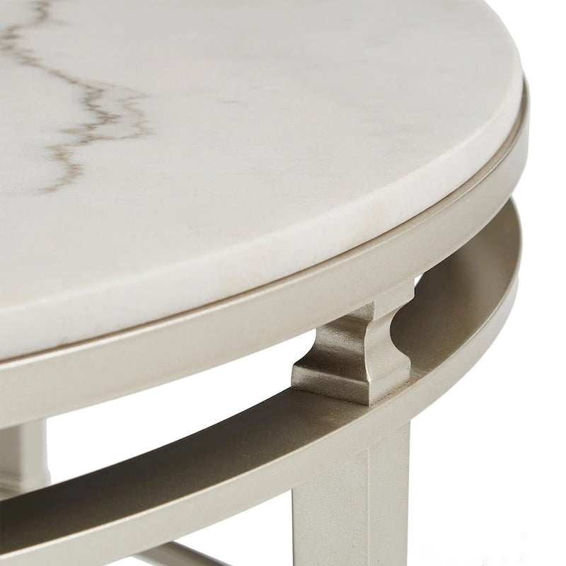 Table d'appoint Egan Champagne Silver avec plateau en marbre – Table d'appoint glamour