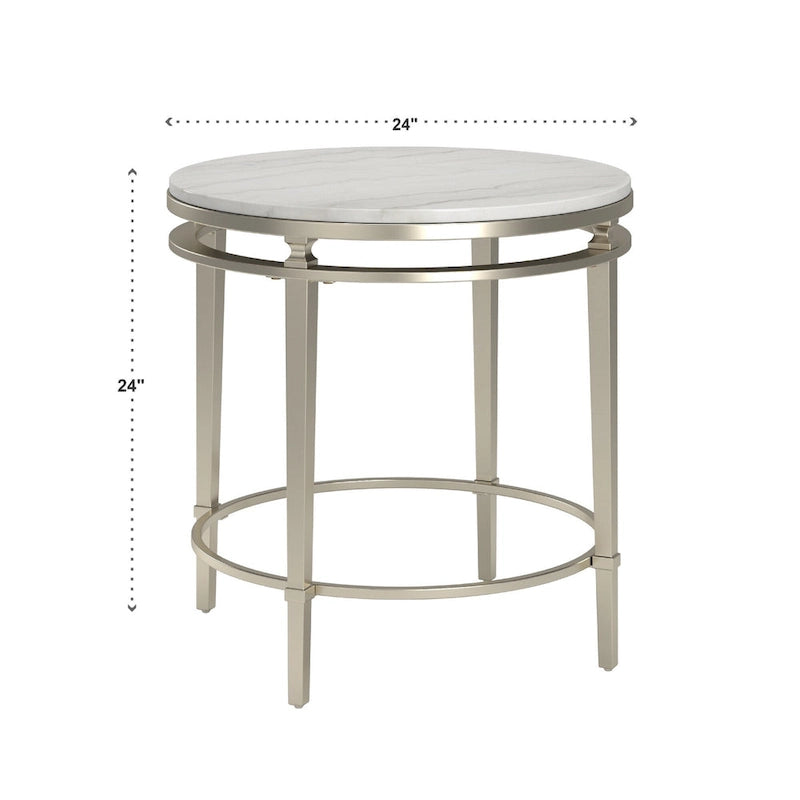 Table d'appoint Egan Champagne Silver avec plateau en marbre – Table d'appoint glamour