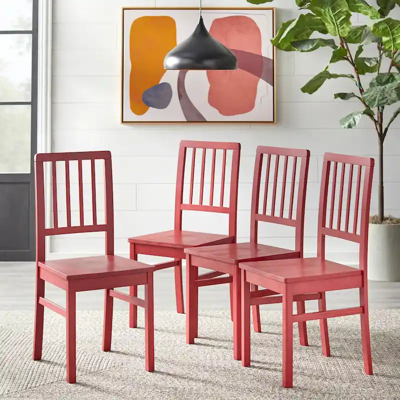 Lot de 4 chaises de salle à manger en bois massif – Dossier à lattes, 5 couleurs