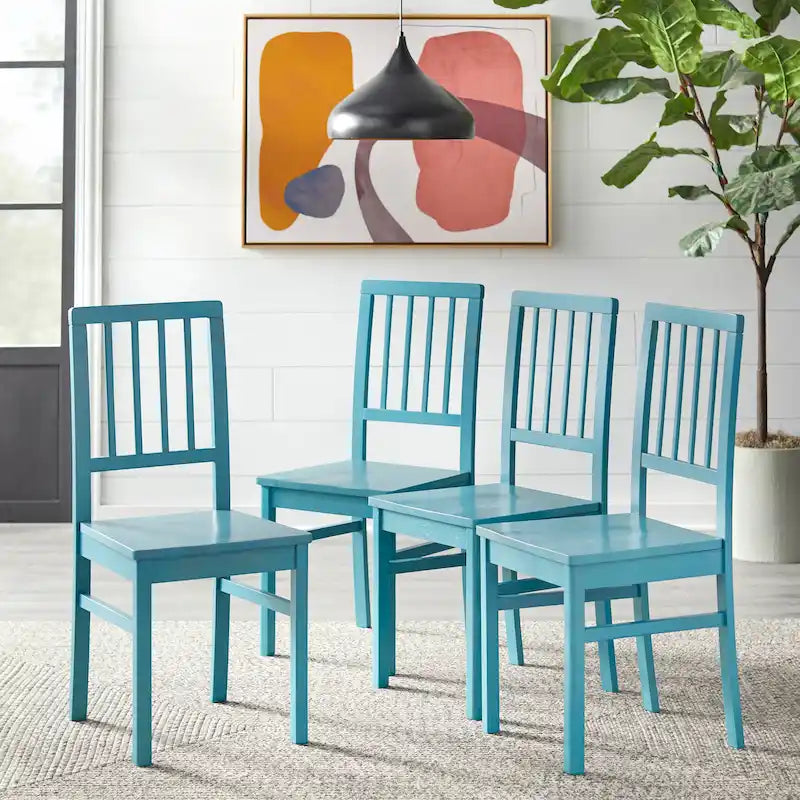 Lot de 4 chaises de salle à manger en bois massif – Dossier à lattes, 5 couleurs