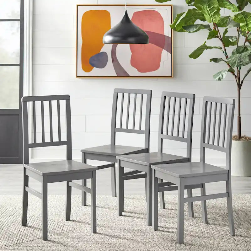 Lot de 4 chaises de salle à manger en bois massif – Dossier à lattes, 5 couleurs