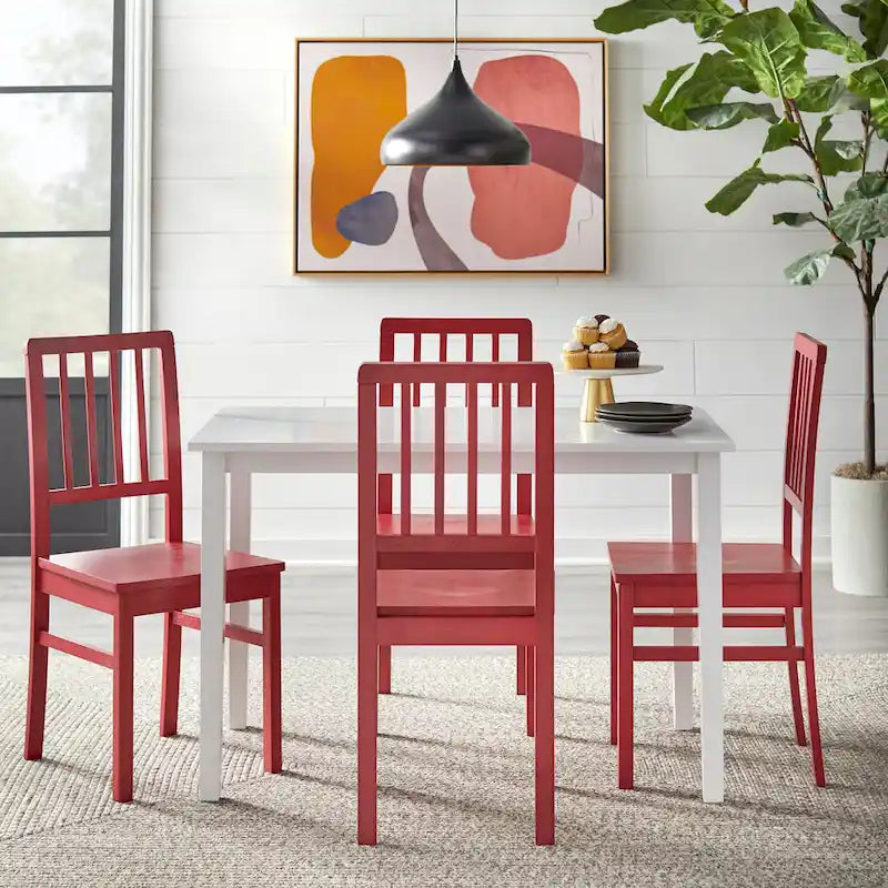 Lot de 4 chaises de salle à manger en bois massif – Dossier à lattes, 5 couleurs