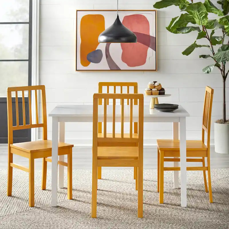 Lot de 4 chaises de salle à manger en bois massif – Dossier à lattes, 5 couleurs