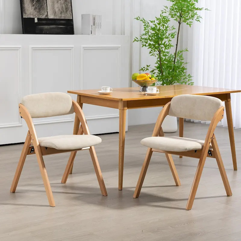 Chaises de salle à manger pliantes empilables en bois avec sièges rembourrés (lot de 2)