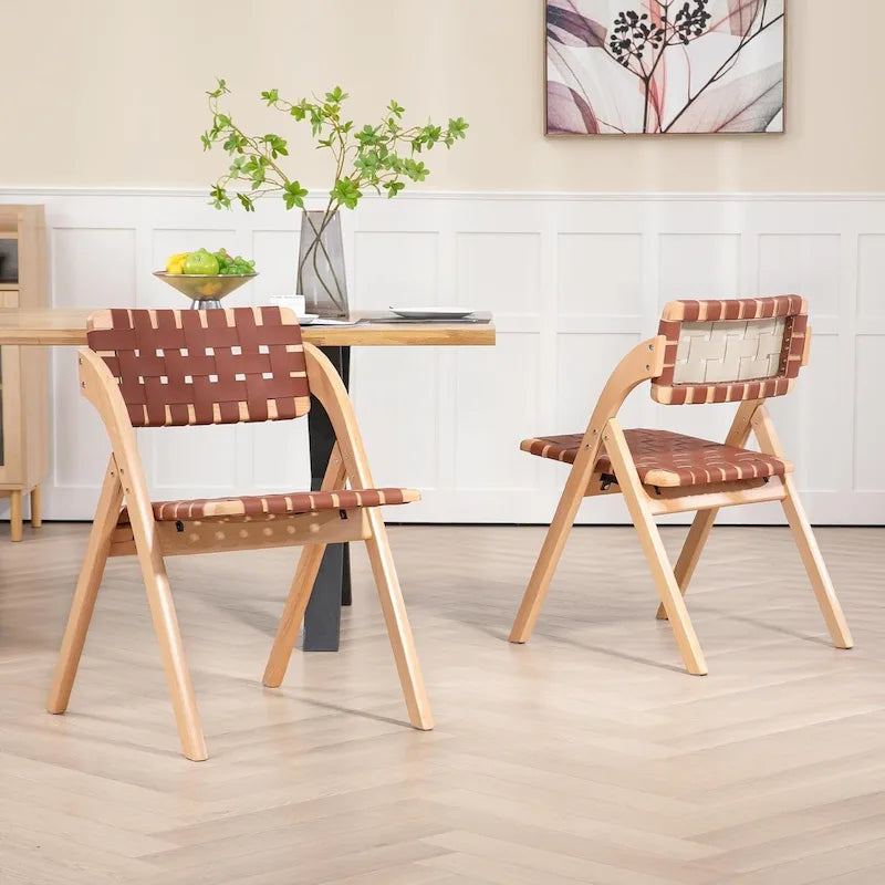 Chaises de salle à manger pliantes empilables en bois avec sièges rembourrés (lot de 2)